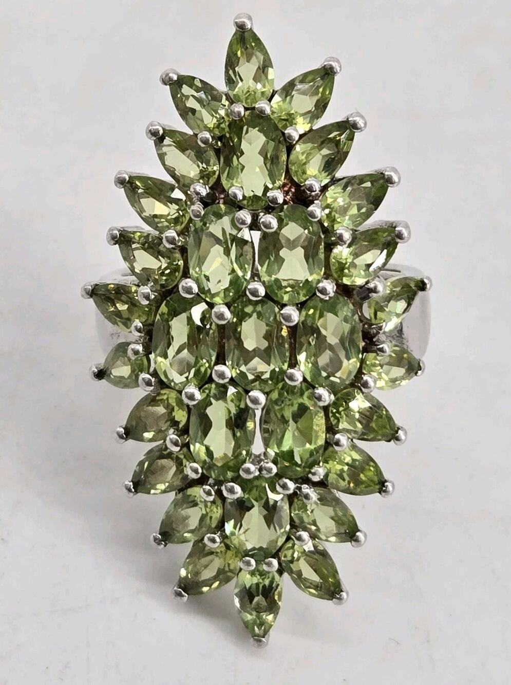 925 Sterling 8.89 Carat Peridot Cocktail Ring QJ Quintessence Jewelry Sz 7.75